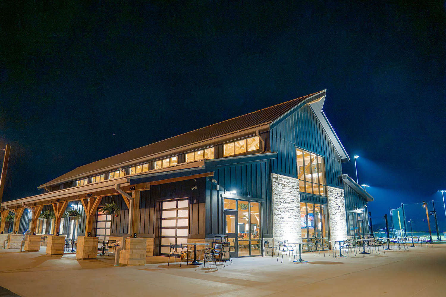 Bradley 315 Sports Park Building Exterior - Concession and support buildings with completed electrical systems and field lighting installed by Excel Electric